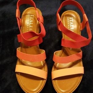 Coral multi color stretch wedge sandals!